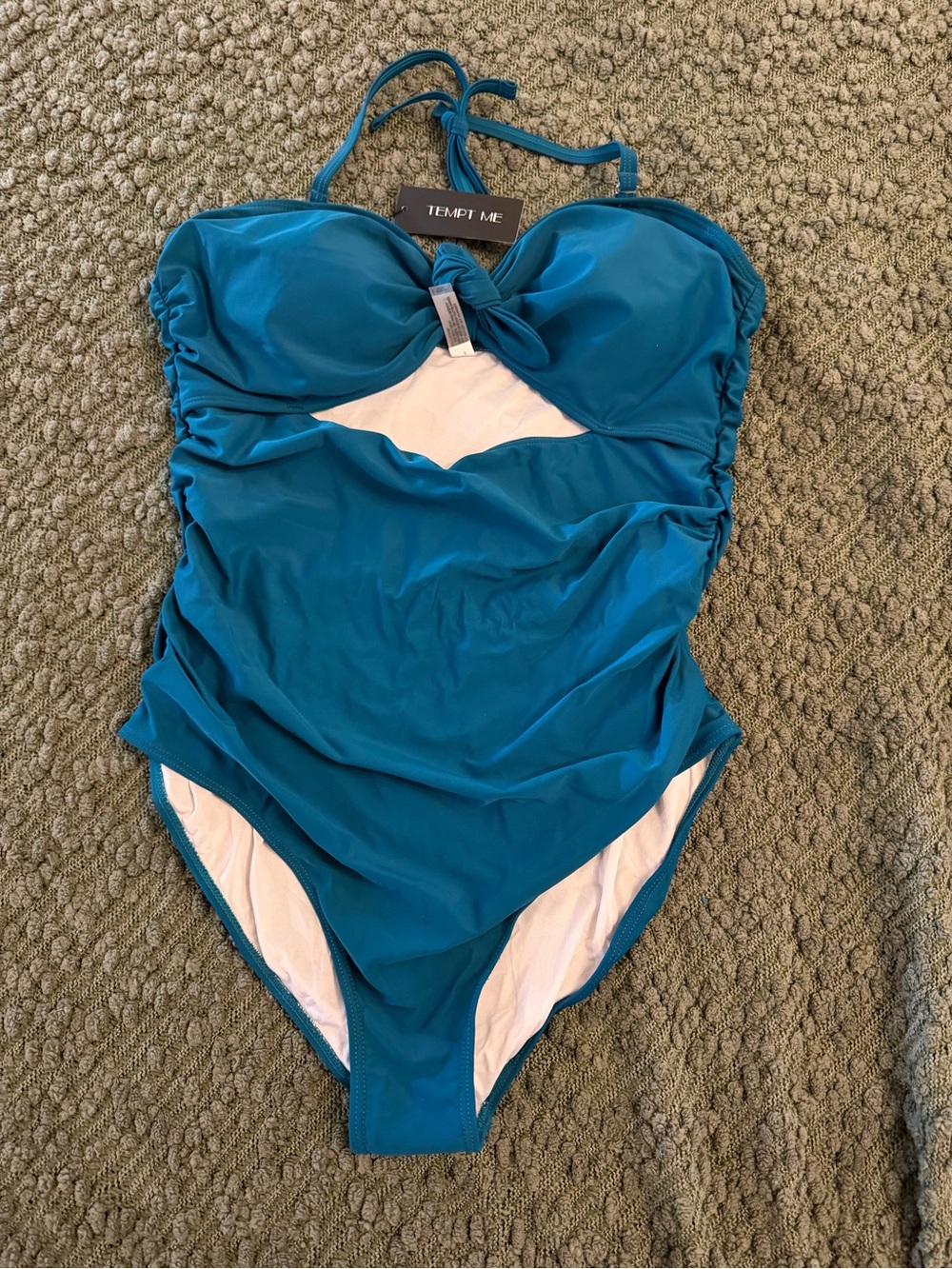 Teal Knot Front One-Piece Swimsuit - Picture 3 of 5
